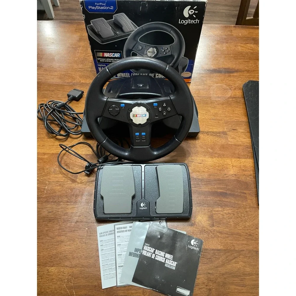 Logitech NASCAR Racing Wheel and Pedals for PlayStation 2 PS2 with Box Manuals